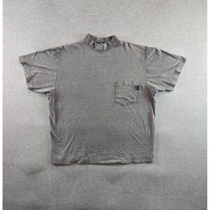 Vintage Stussy T Shirt Mens L Gray Speckled Mock Neck Pocket Boxy 90s Made USA